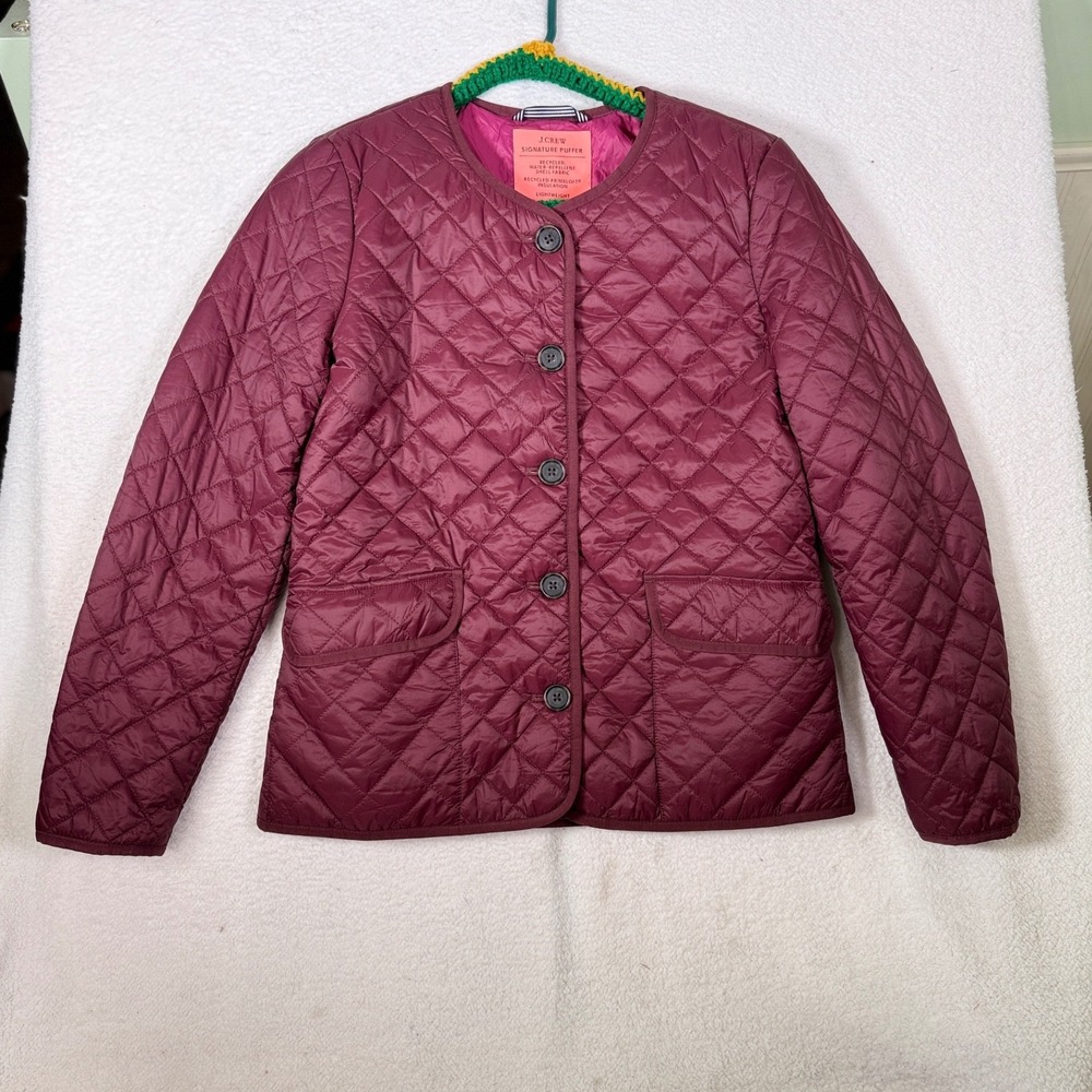J.Crew Signature Quilted‎ Puffer Jacket Burgundy Maroon PrimaLoft Recycled Sz 2